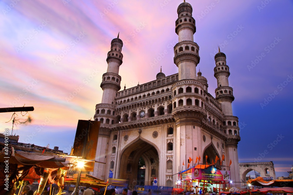 Charminar monument in Hyderabad at sunset